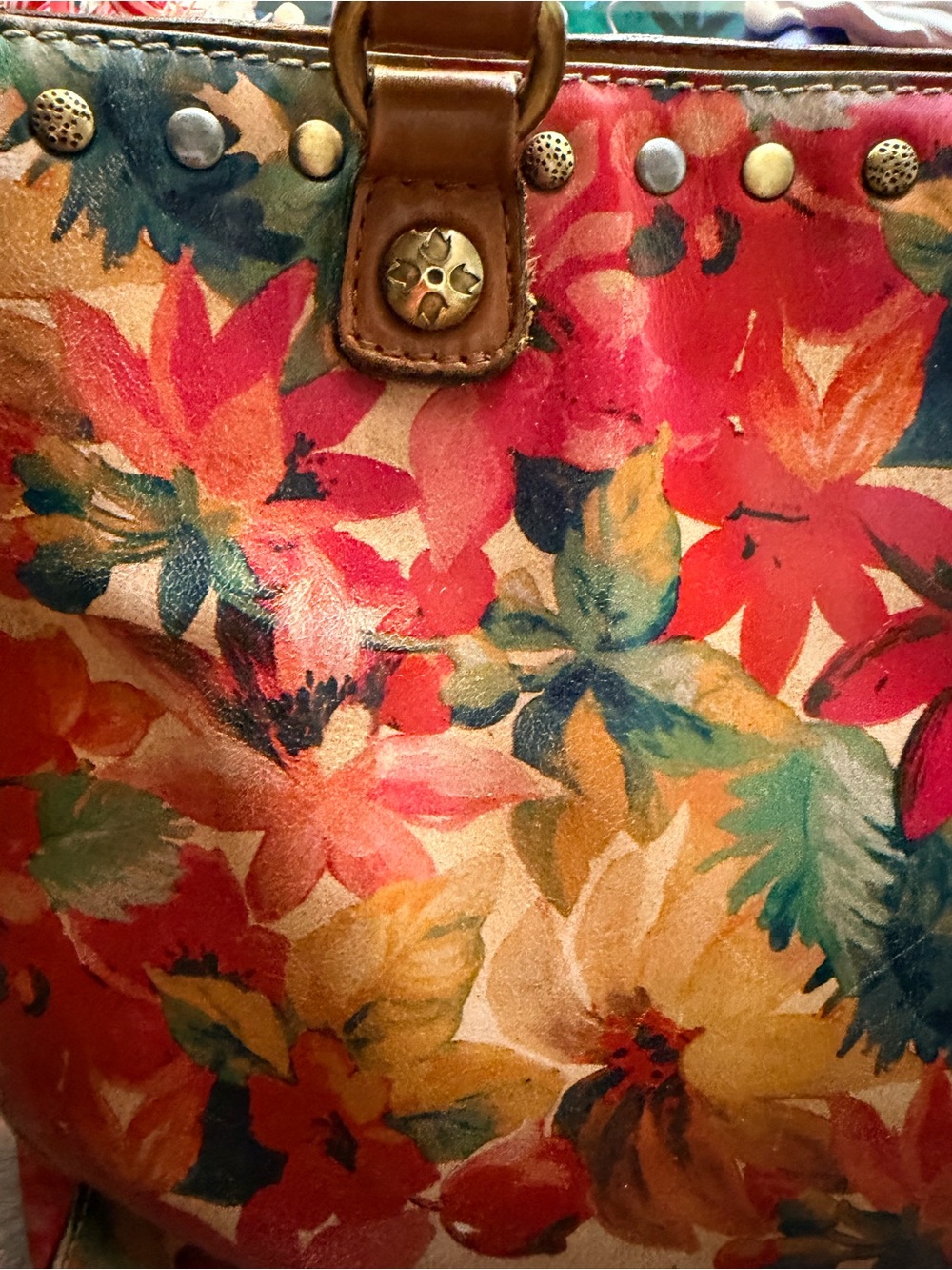 Patricia Nash Large Poppy Tote Fresco Bouquet Floral Brown Leather Shoulder Bag - Picture 3 of 16
